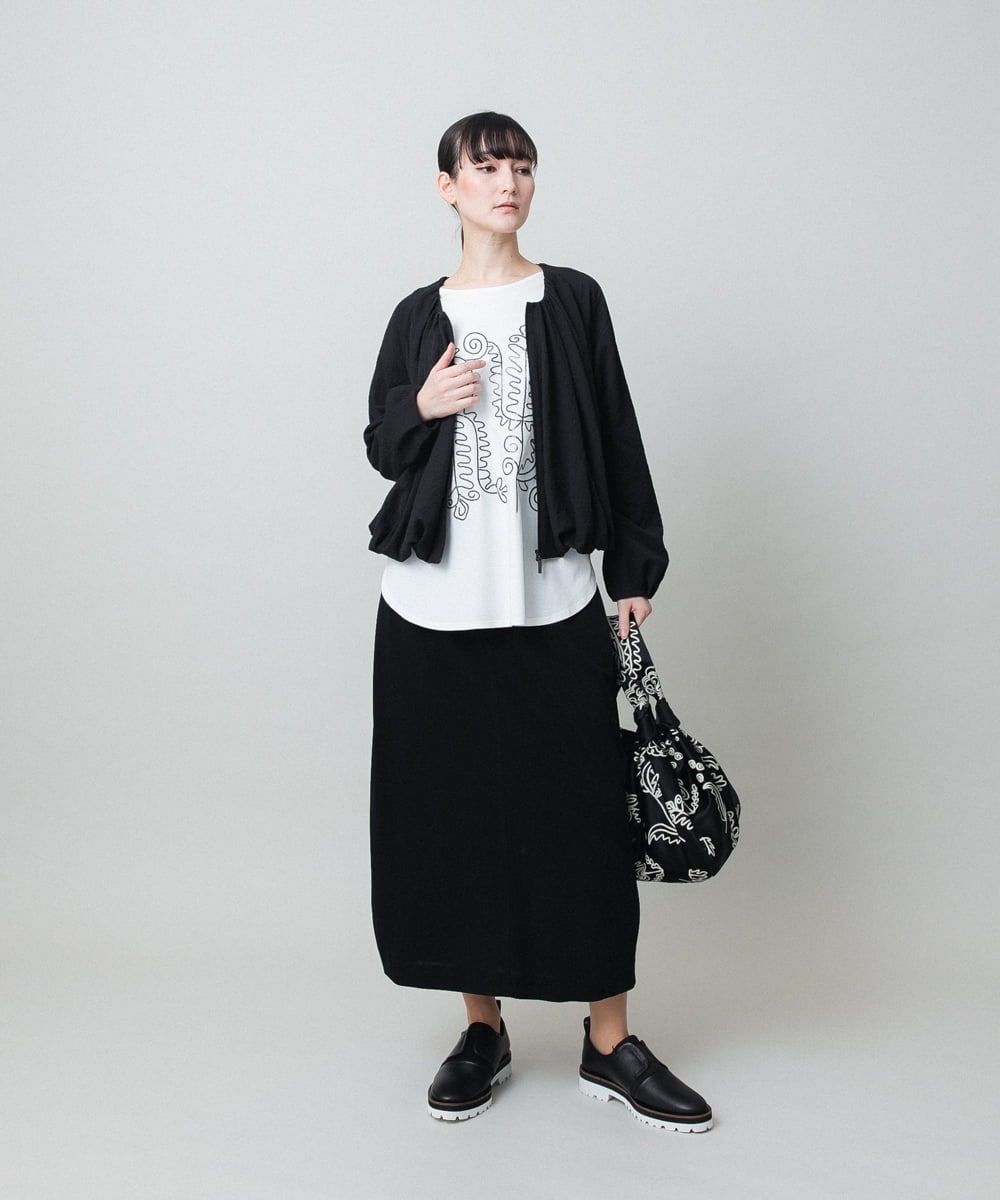 RHBFD05590 HIROKO KOSHINO(ヒロココシノ) タックギャザーノーカラーブルゾン /日本製 ブラック