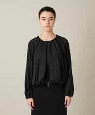 RHBFD05590 HIROKO KOSHINO(ヒロココシノ) タックギャザーノーカラーブルゾン /日本製 ブラック