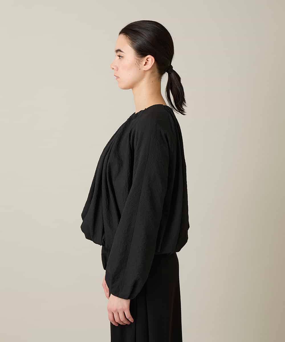 RHBFD05590 HIROKO KOSHINO(ヒロココシノ) タックギャザーノーカラーブルゾン /日本製 ブラック