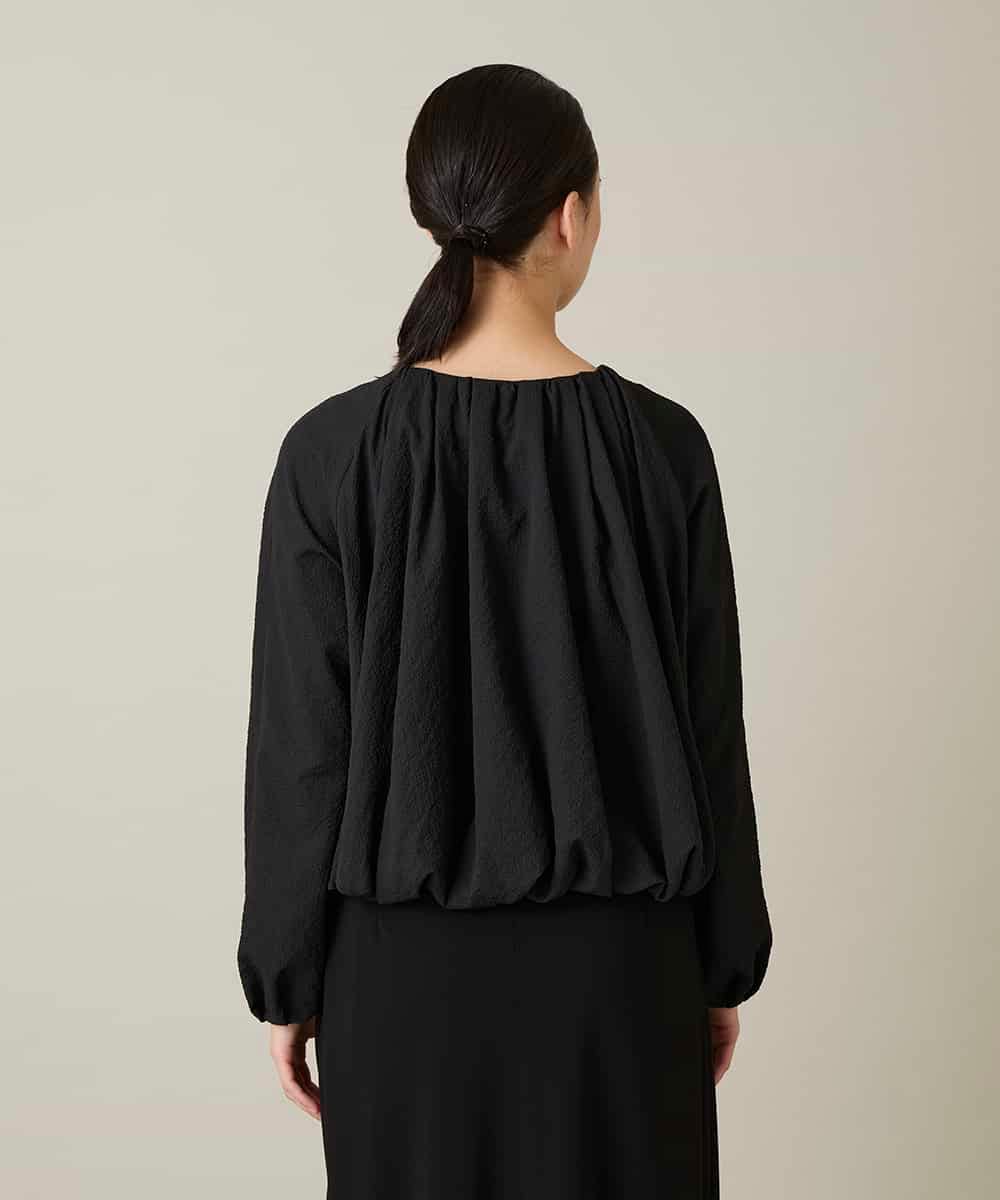 RHBFD05590 HIROKO KOSHINO(ヒロココシノ) タックギャザーノーカラーブルゾン /日本製 ブラック