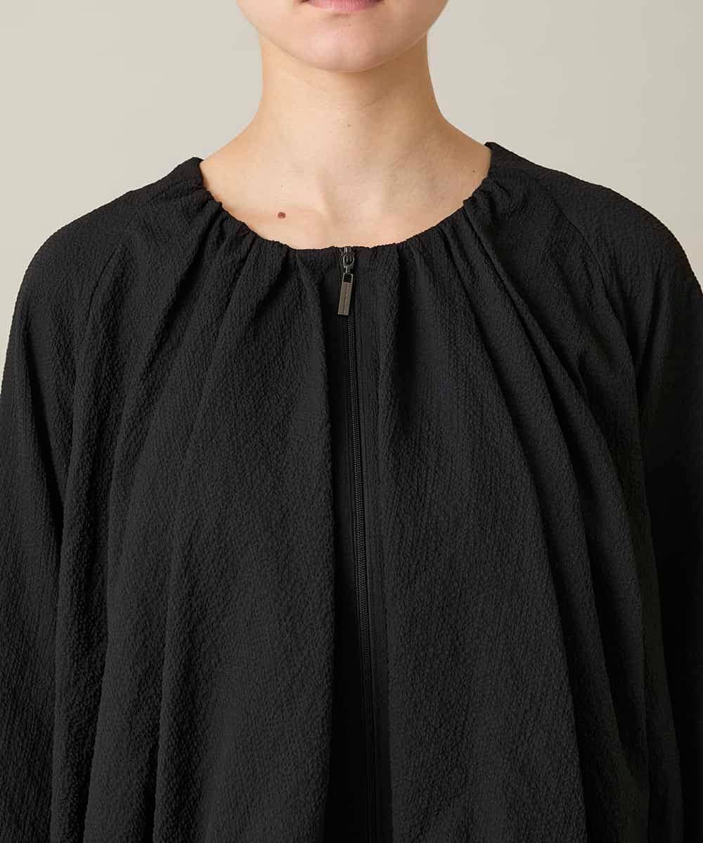 RHBFD05590 HIROKO KOSHINO(ヒロココシノ) タックギャザーノーカラーブルゾン /日本製 ブラック