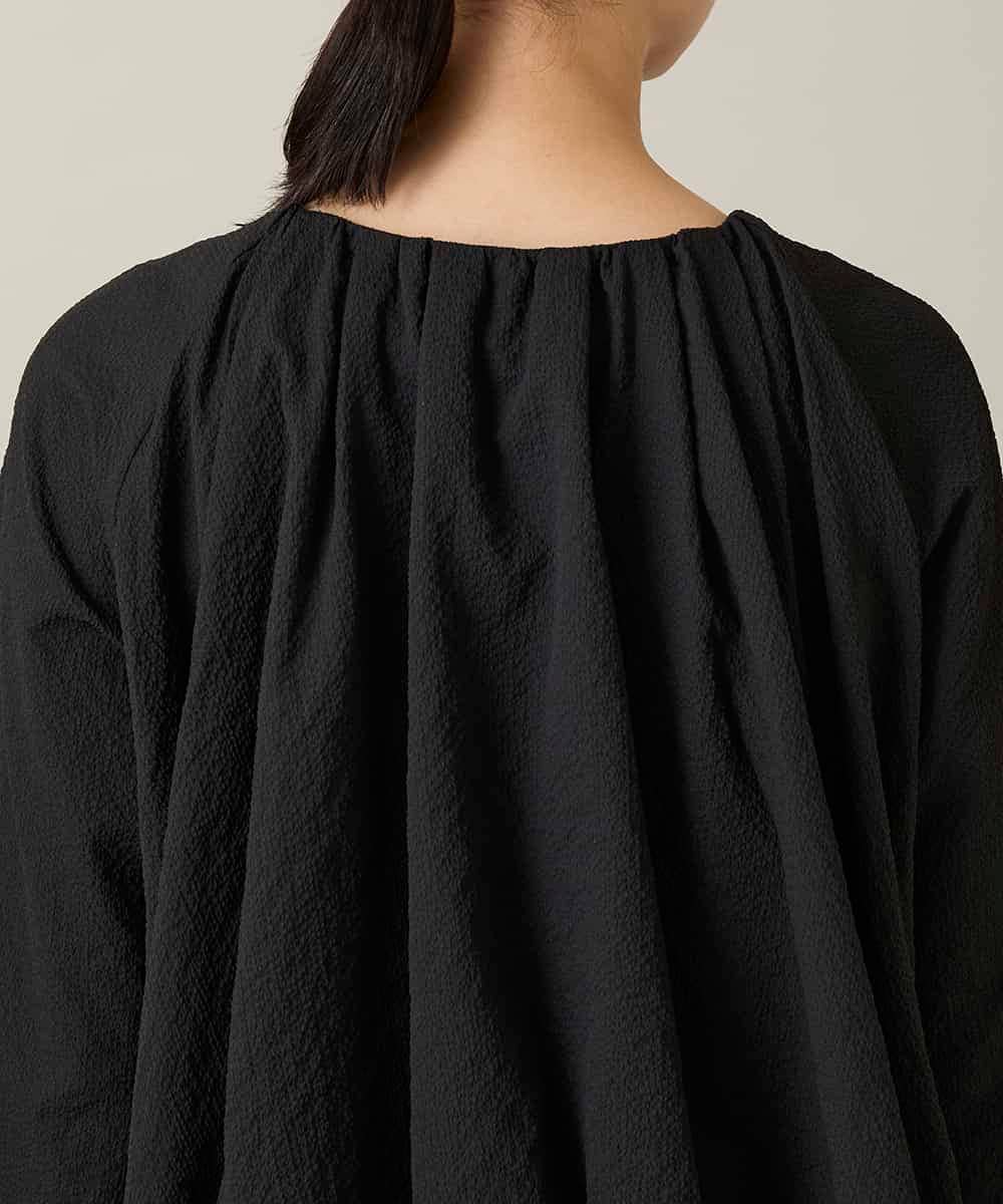 RHBFD05590 HIROKO KOSHINO(ヒロココシノ) タックギャザーノーカラーブルゾン /日本製 ブラック