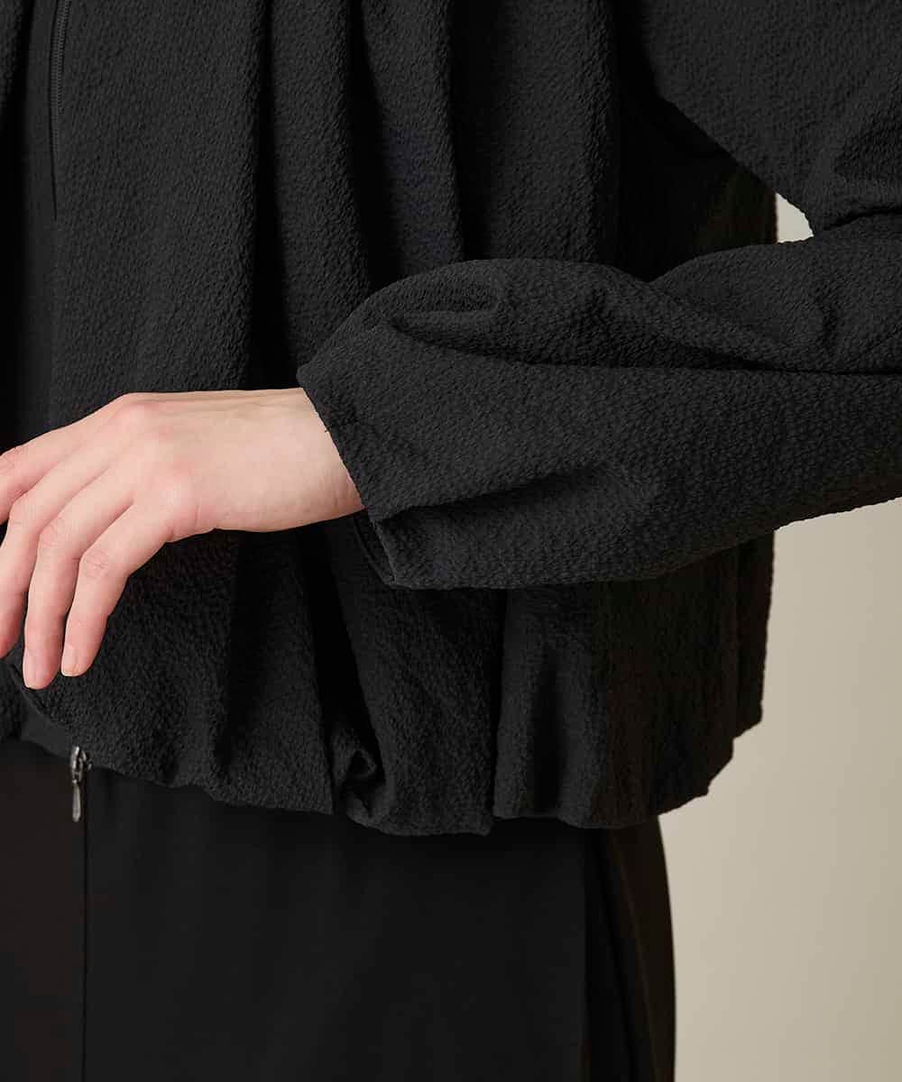 RHBFD05590 HIROKO KOSHINO(ヒロココシノ) タックギャザーノーカラーブルゾン /日本製 ブラック