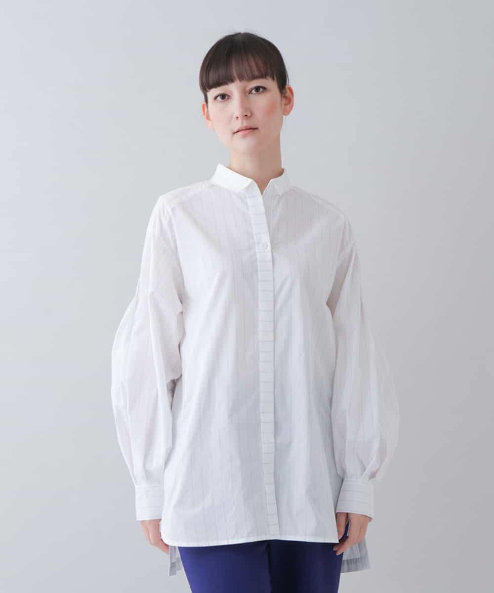 RHBFS52630 HIROKO KOSHINO(ヒロココシノ) 【洗える/日本製】ステッチストライプデザインシャツ ホワイト