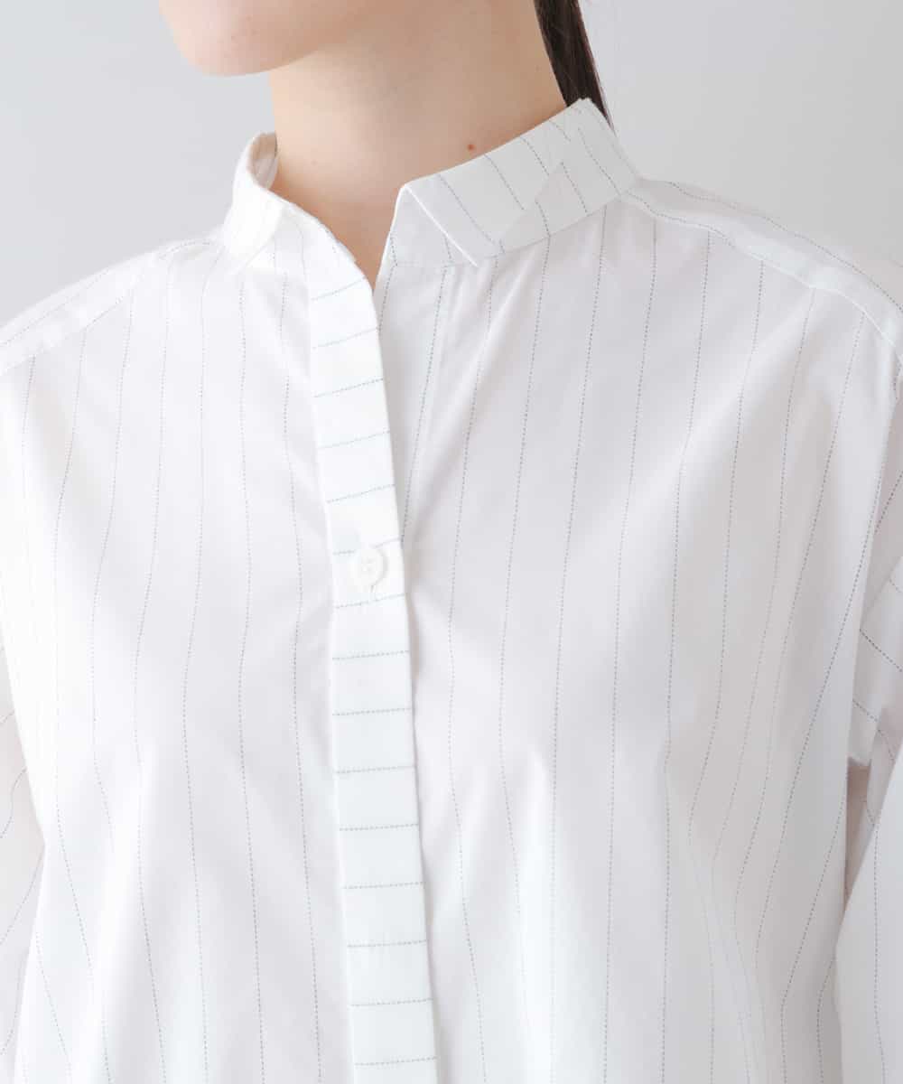 RHBFS52630 HIROKO KOSHINO(ヒロココシノ) 【洗える/日本製】ステッチストライプデザインシャツ ホワイト