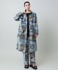 RHBGA01980 HIROKO KOSHINO(ヒロココシノ) アートプリントデザインロングシャツ/日本製 グレー