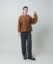 RHBGA04690 HIROKO KOSHINO(ヒロココシノ) タックギャザーペプラムブラウス /日本製 ブラウン