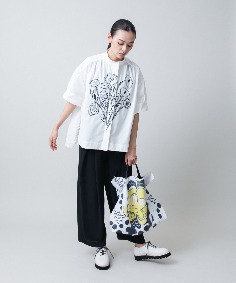 RHBGB23720 HIROKO KOSHINO(ヒロココシノ) フラワー刺繍オーバーシルエットブラウス ブルーグリーン