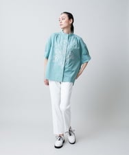 RHBGB23720 HIROKO KOSHINO(ヒロココシノ) フラワー刺繍オーバーシルエットブラウス ブルーグリーン