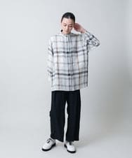 RHBGB24980 HIROKO KOSHINO(ヒロココシノ) 先染めチェックバンドカラーリネンシャツ /日本製 ホワイト