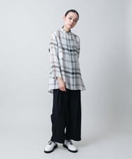 RHBGB24980 HIROKO KOSHINO(ヒロココシノ) 先染めチェックバンドカラーリネンシャツ /日本製 ホワイト