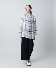 RHBGB24980 HIROKO KOSHINO(ヒロココシノ) 先染めチェックバンドカラーリネンシャツ /日本製 ホワイト