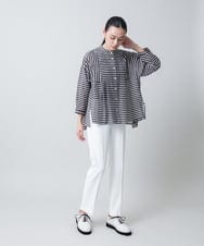 RHBGB26630 HIROKO KOSHINO(ヒロココシノ) 切り替えフレア先染めボーダーシャツ /日本製 ネイビー