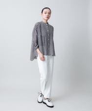 RHBGB26630 HIROKO KOSHINO(ヒロココシノ) 切り替えフレア先染めボーダーシャツ /日本製 ネイビー