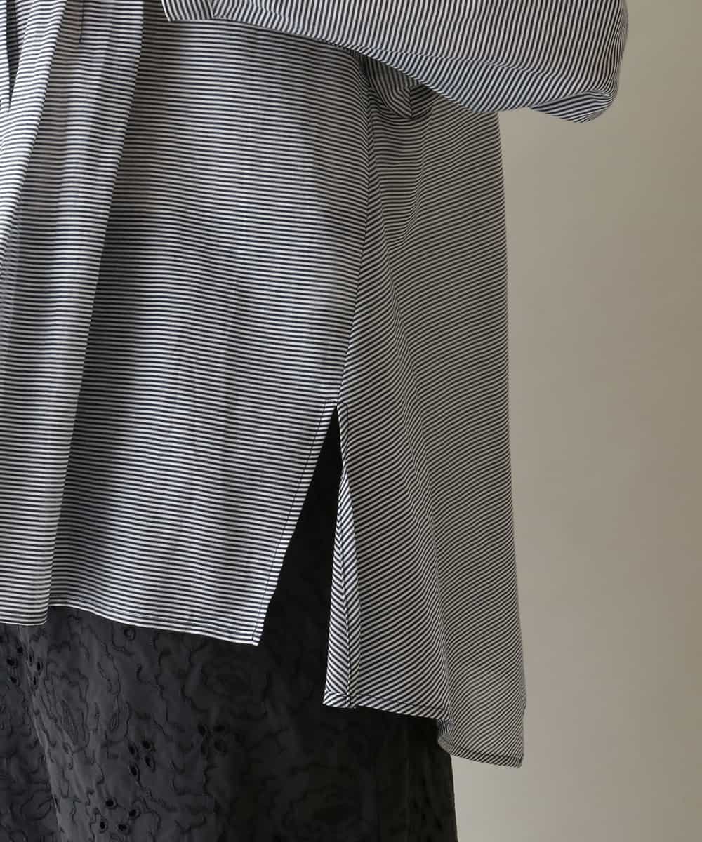 RHBGB26630 HIROKO KOSHINO(ヒロココシノ) 切り替えフレア先染めボーダーシャツ /日本製 ネイビー