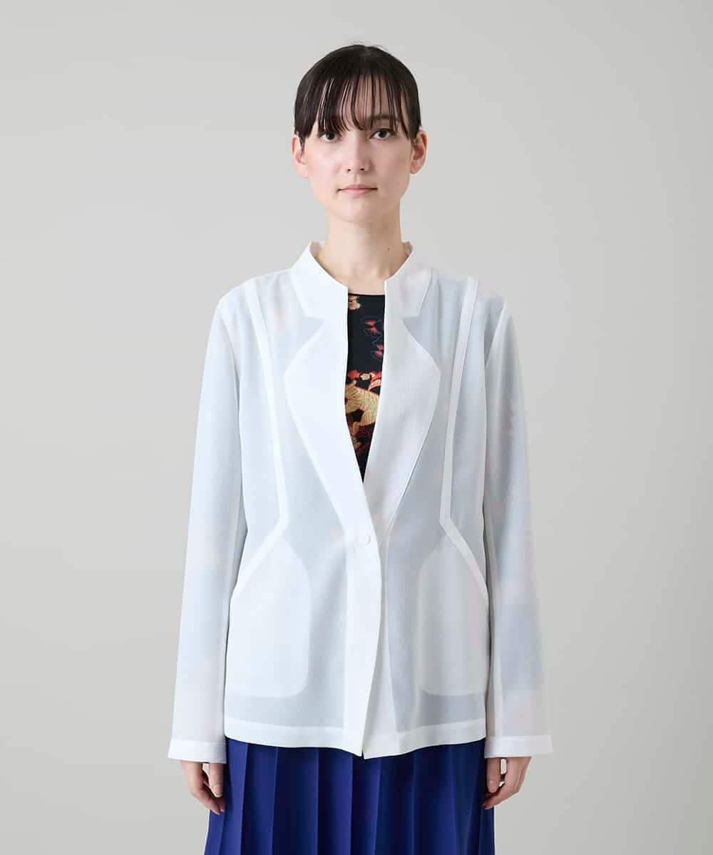 RHBGD03690 HIROKO KOSHINO(ヒロココシノ) メッシュシアージャケット/日本製 ホワイト