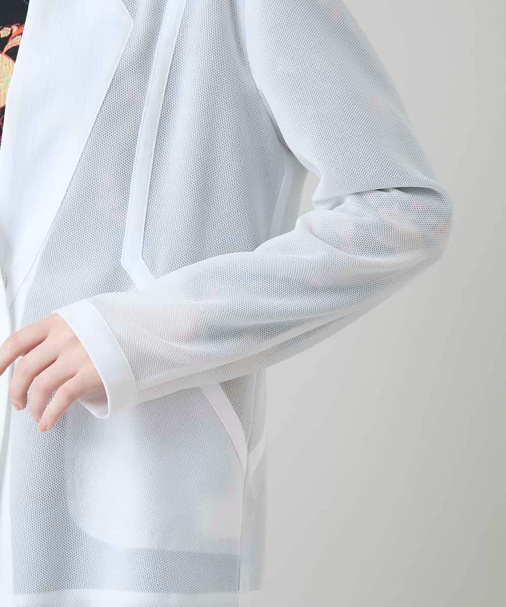 RHBGD03690 HIROKO KOSHINO(ヒロココシノ) メッシュシアージャケット/日本製 ホワイト