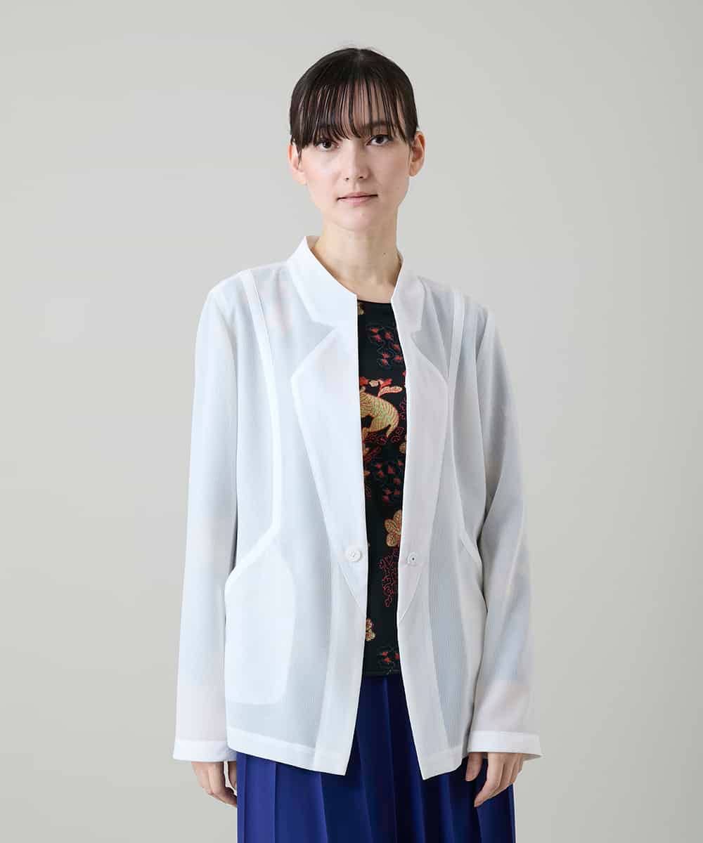 RHBGD03690 HIROKO KOSHINO(ヒロココシノ) メッシュシアージャケット/日本製 ホワイト