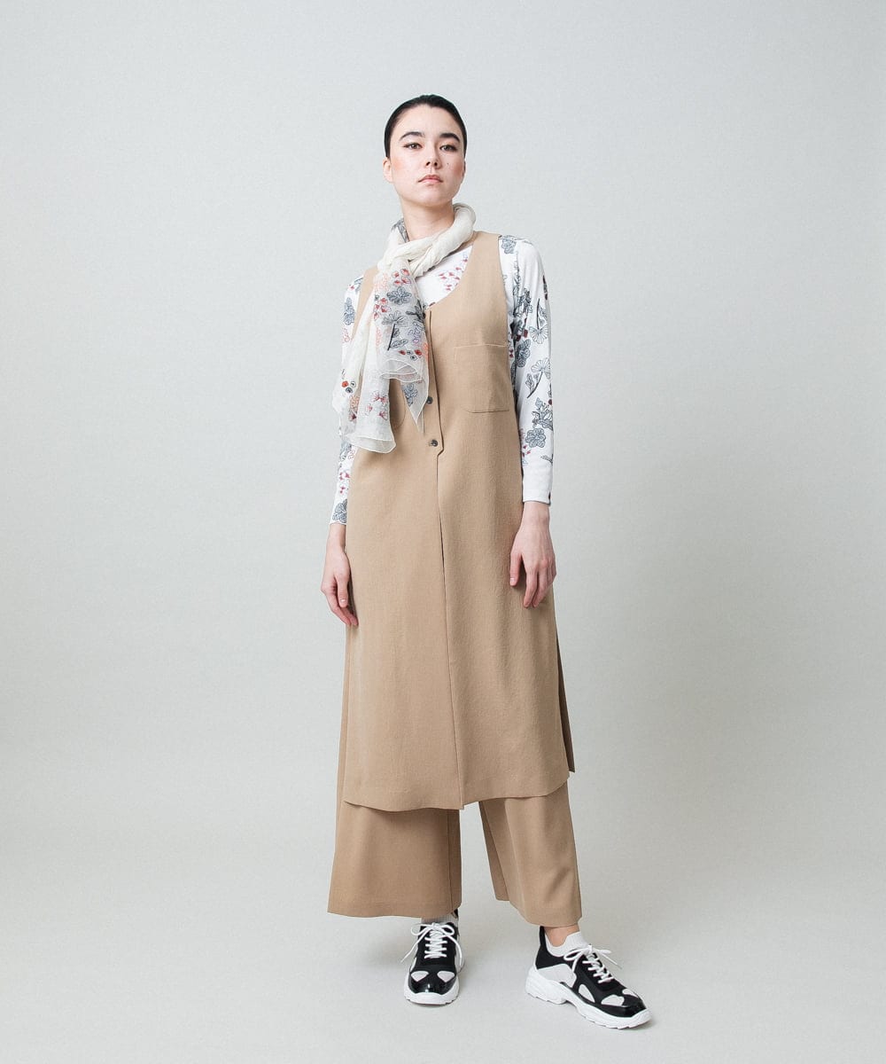 RHBGD06540 HIROKO KOSHINO(ヒロココシノ) ロングスリットデザインジレ /日本製/洗える ベージュ