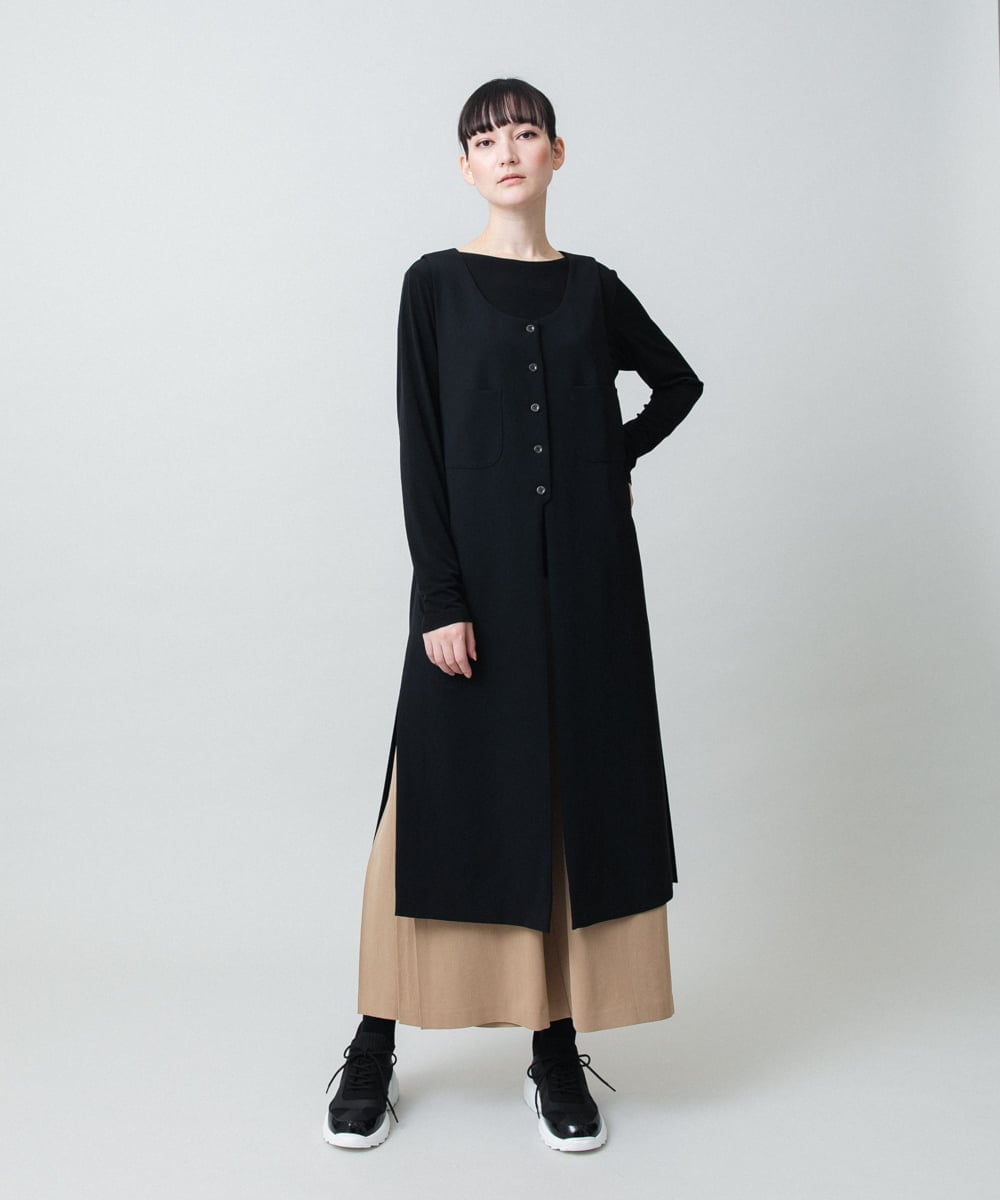 RHBGD06540 HIROKO KOSHINO(ヒロココシノ) 【先行予約】ロングスリットデザインジレ /日本製/洗える ブラック