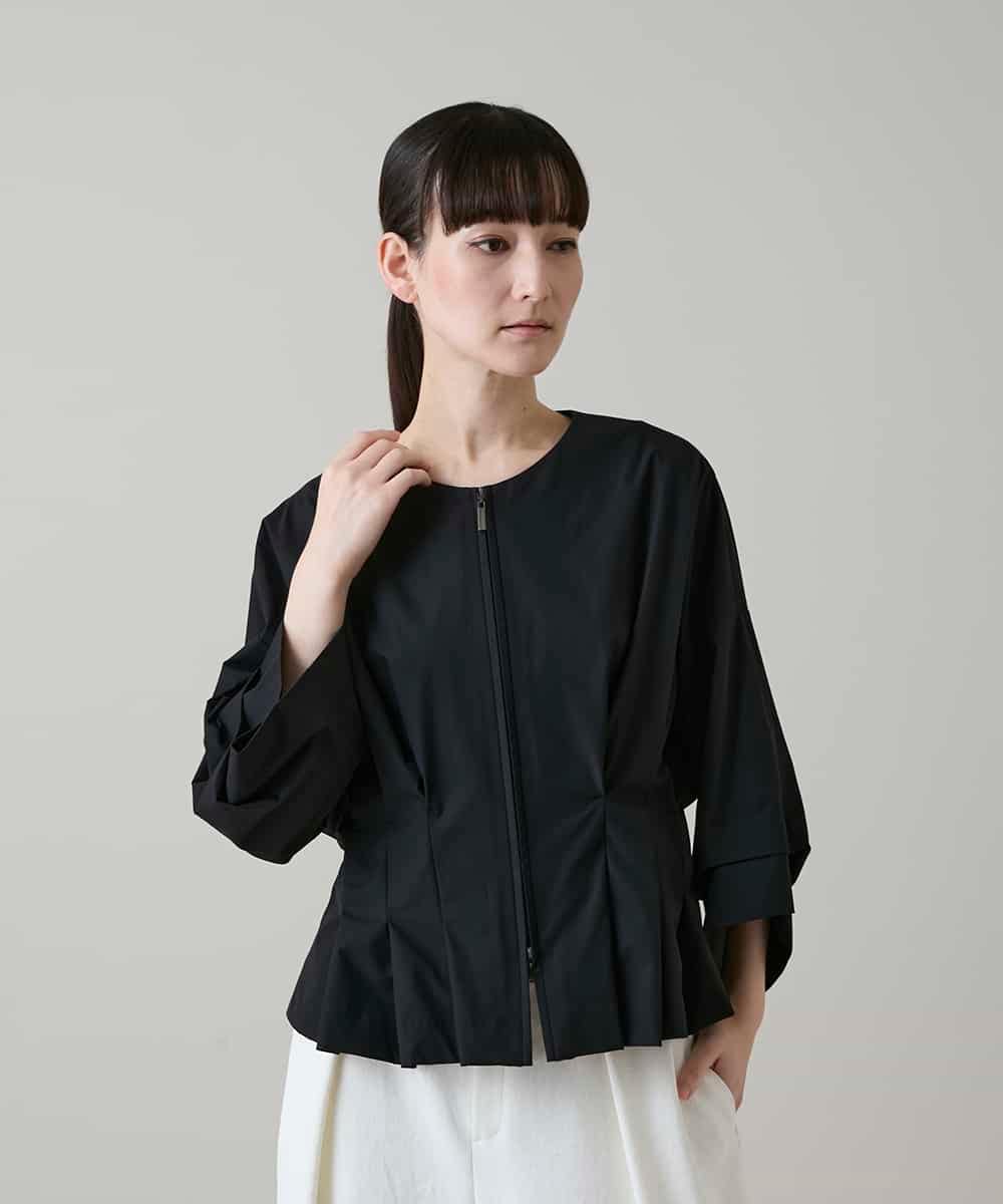 RHBGE20630 HIROKO KOSHINO(ヒロココシノ) タックアクセントジップアップブラウス/日本製/洗える ブラック