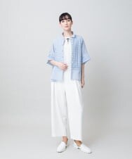 RHBGE23590 HIROKO KOSHINO(ヒロココシノ) ボーダーパターンパネル切り替えブラウス ライトブルー