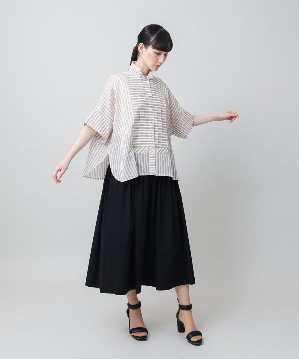 RHBGE23590 HIROKO KOSHINO(ヒロココシノ) ボーダーパターンパネル切り替えブラウス ライトブルー
