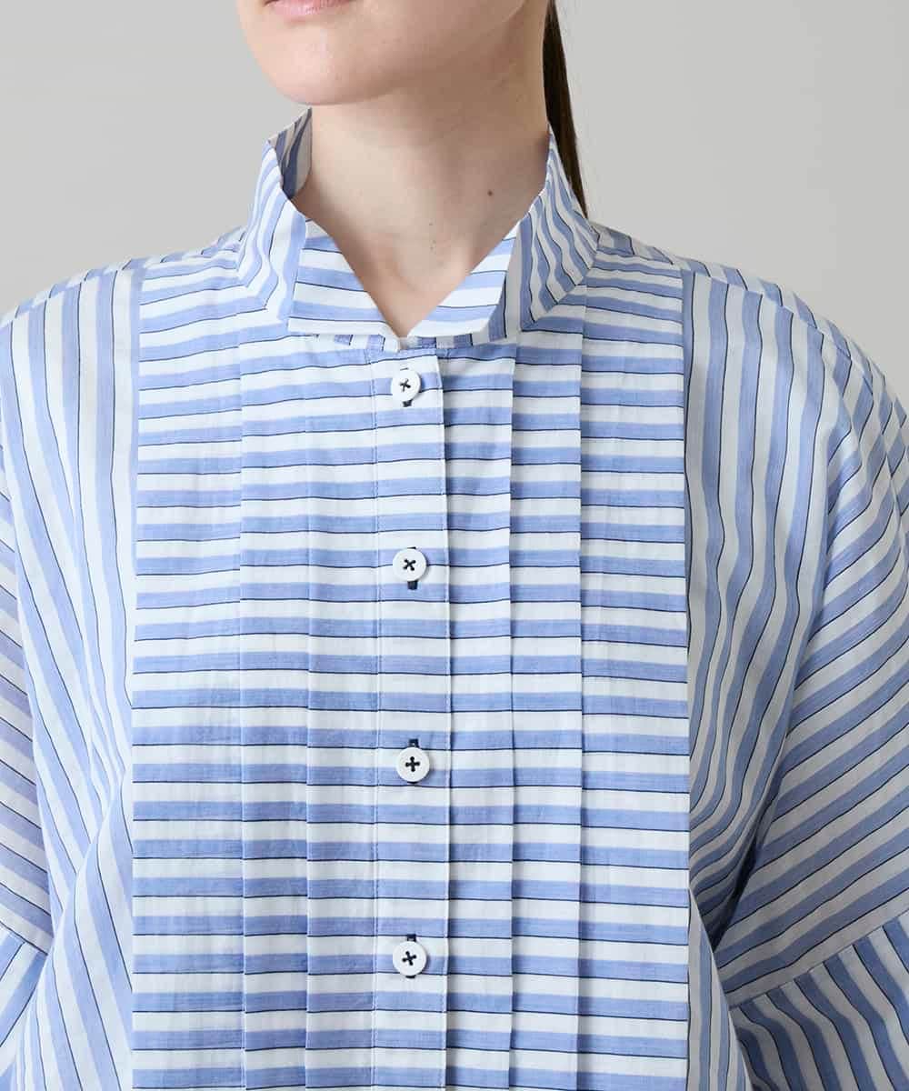 RHBGE23590 HIROKO KOSHINO(ヒロココシノ) ボーダーパターンパネル切り替えブラウス ライトブルー