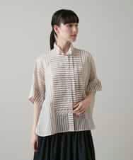RHBGE23590 HIROKO KOSHINO(ヒロココシノ) ボーダーパターンパネル切り替えブラウス ベージュ