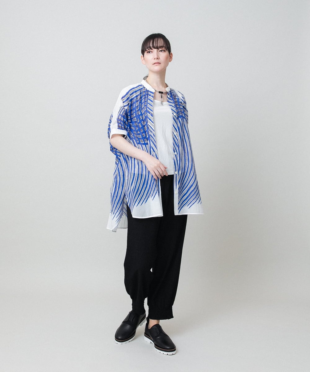 RHBHE02690 HIROKO KOSHINO(ヒロココシノ) ウェーブストライプコットンブラウス /日本製/洗える イエロー