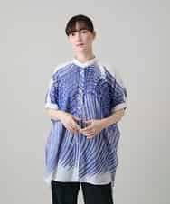 RHBHE02690 HIROKO KOSHINO(ヒロココシノ) ウェーブストライプコットンブラウス /日本製/洗える ブルー