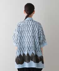 RHBHT41790 HIROKO KOSHINO(ヒロココシノ) 【洗える/日本製】洋梨パネルプリントデザインシャツ ライトブルー