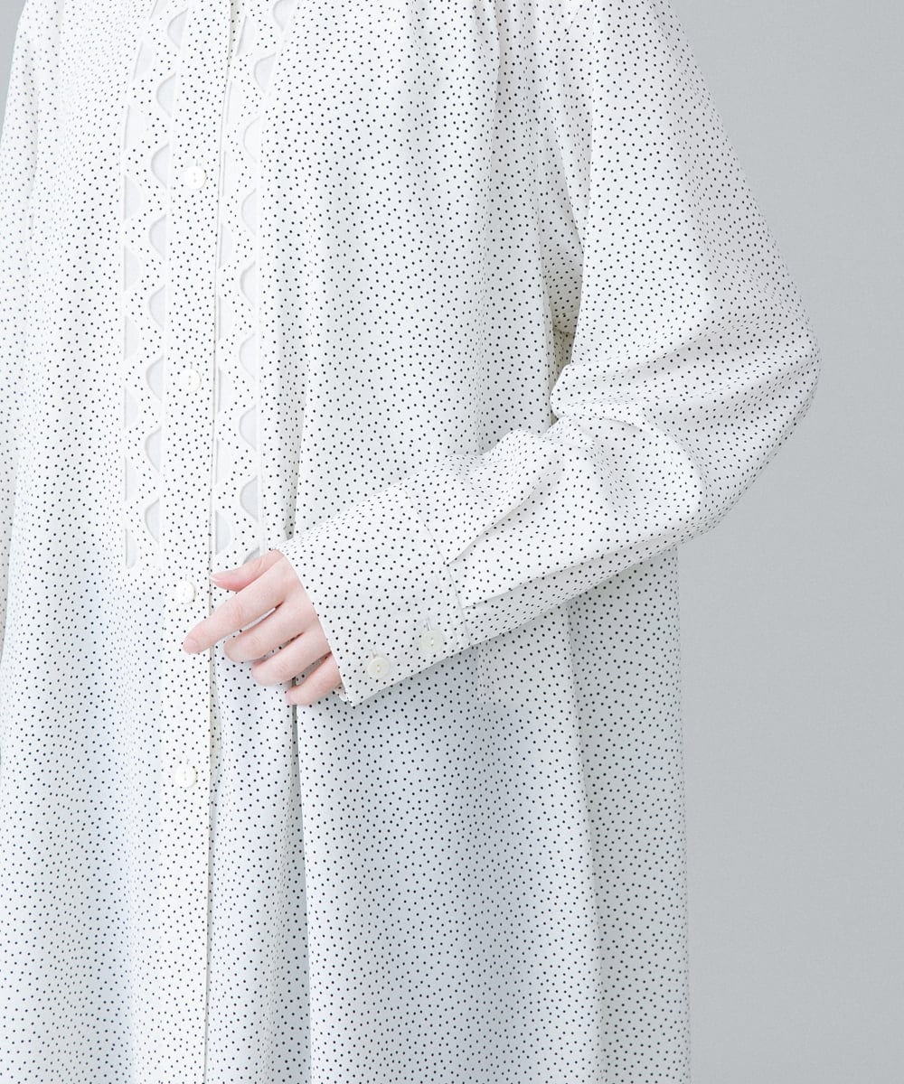 RHBHW33690 HIROKO KOSHINO(ヒロココシノ) ドットモノトーンプリントシャツ /洗える ホワイト