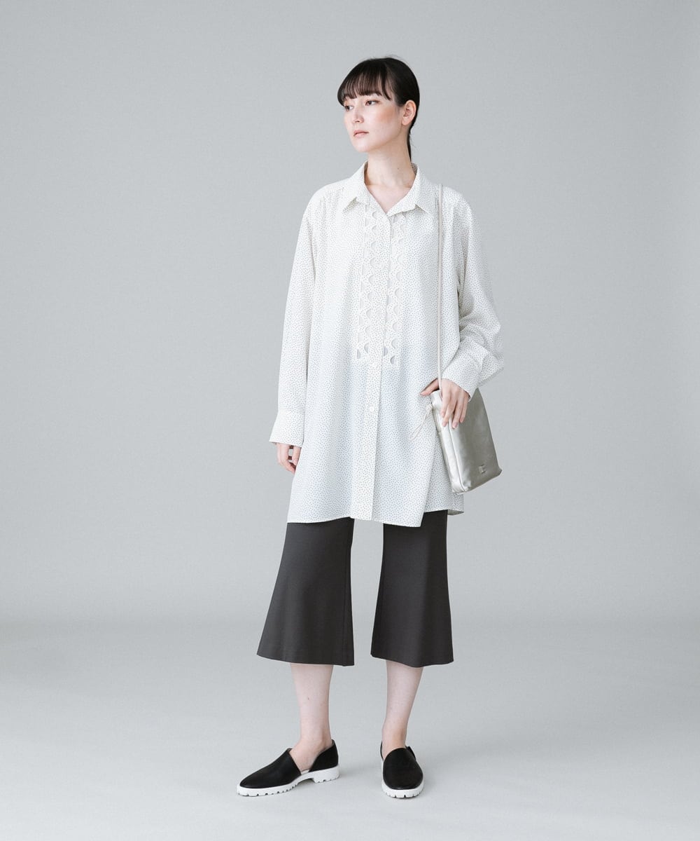 RHBHW33690 HIROKO KOSHINO(ヒロココシノ) ドットモノトーンプリントシャツ /洗える ホワイト