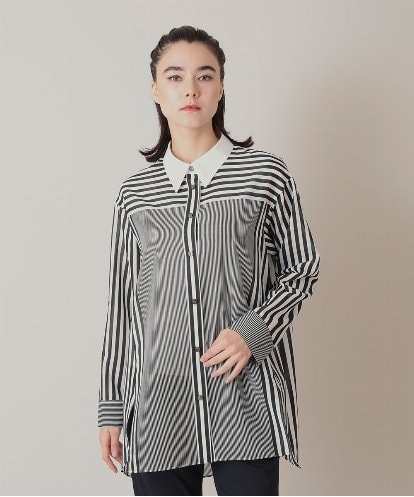 RHBIF12720 HIROKO KOSHINO マルチストライプシアーシャツチュニック/日本製/洗える