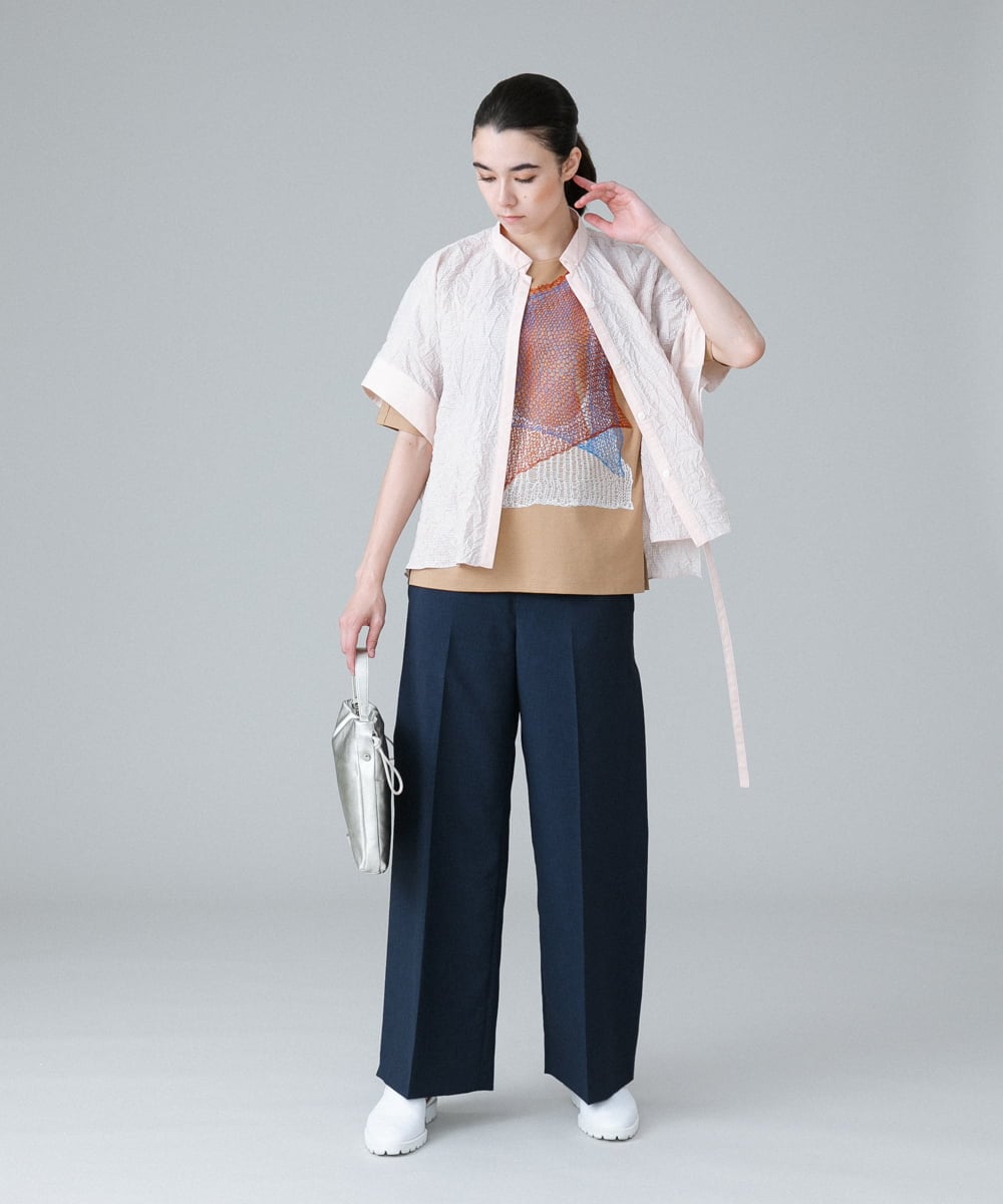 RHBIW42540 HIROKO KOSHINO(ヒロココシノ) シワ加工ウエストリボンブラウス/日本製/洗える ピンク