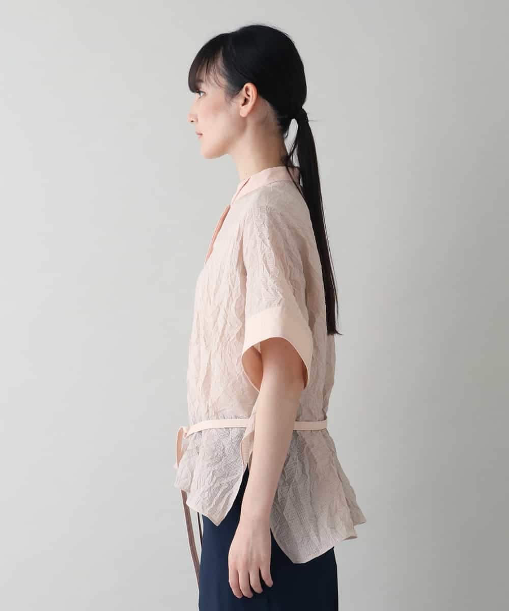 RHBIW42540 HIROKO KOSHINO(ヒロココシノ) シワ加工ウエストリボンブラウス/日本製/洗える ピンク