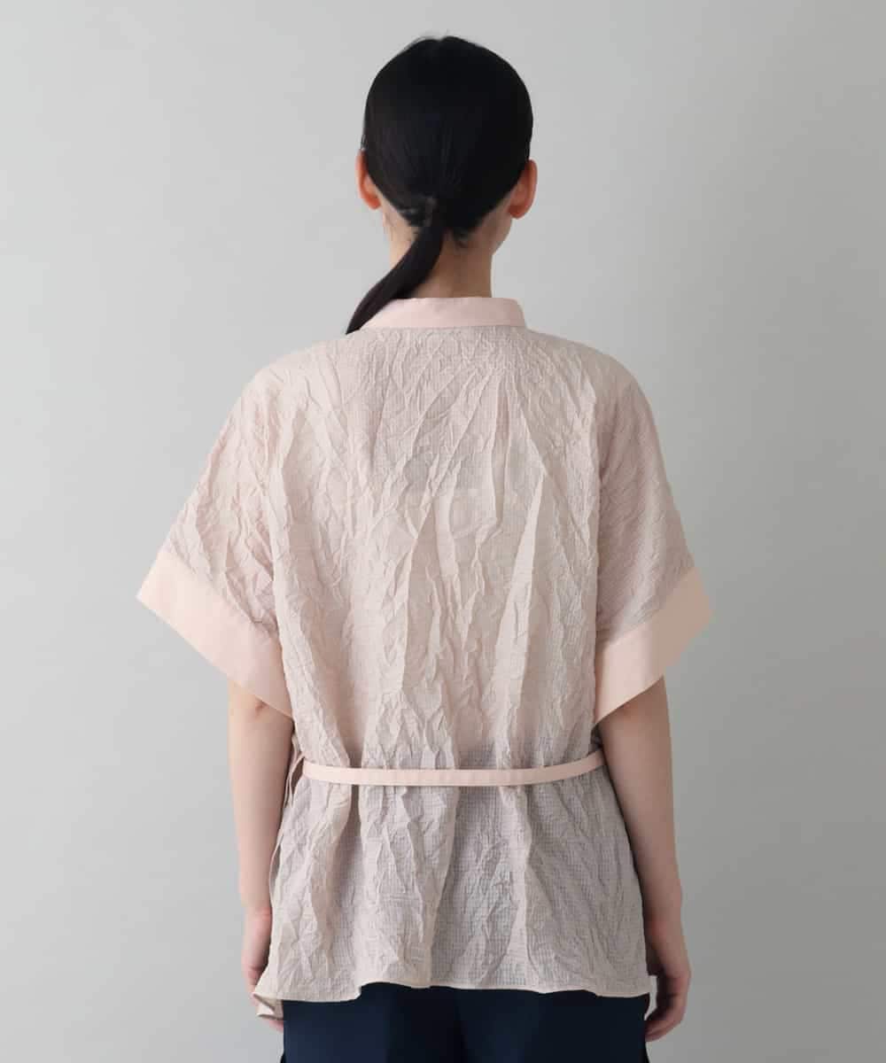 RHBIW42540 HIROKO KOSHINO(ヒロココシノ) シワ加工ウエストリボンブラウス/日本製/洗える ピンク