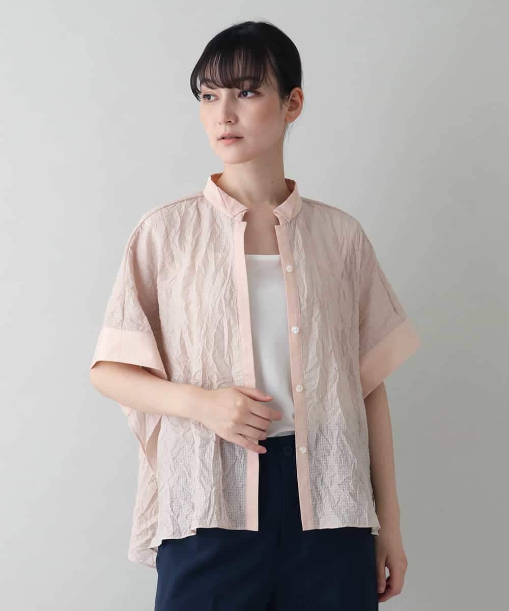 RHBIW42540 HIROKO KOSHINO(ヒロココシノ) シワ加工ウエストリボンブラウス/日本製/洗える ピンク