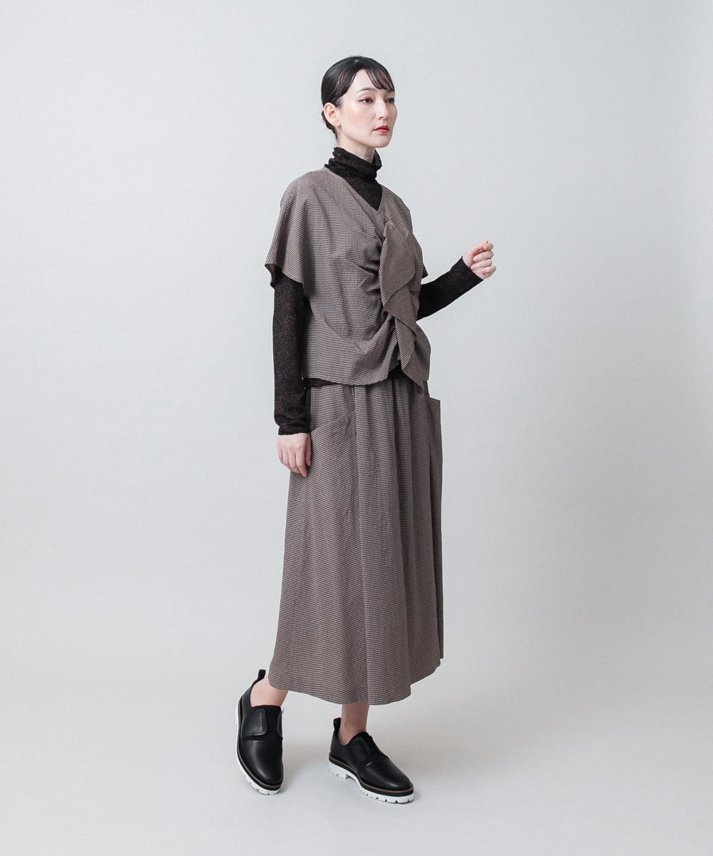 RHBJE23490 HIROKO KOSHINO(ヒロココシノ) エアリーチェック立体ドレープブラウス/日本製/洗える ベージュ