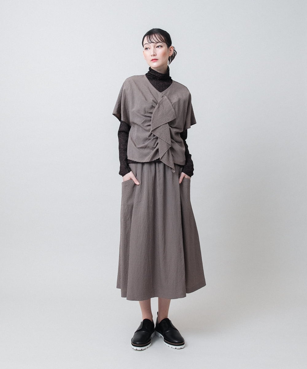RHBJE23490 HIROKO KOSHINO(ヒロココシノ) エアリーチェック立体ドレープブラウス/日本製/洗える ベージュ