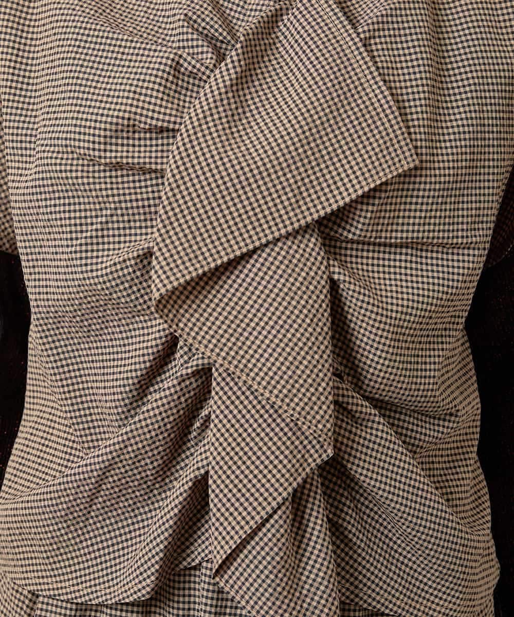 RHBJE23490 HIROKO KOSHINO(ヒロココシノ) エアリーチェック立体ドレープブラウス/日本製/洗える ベージュ