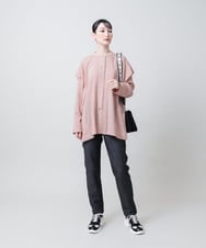 RHBJE25540 HIROKO KOSHINO(ヒロココシノ) ワッシャーストライプ切り替えタックシャツ/洗える オレンジ