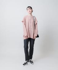 RHBJE25540 HIROKO KOSHINO(ヒロココシノ) ワッシャーストライプ切り替えタックシャツ/洗える オレンジ