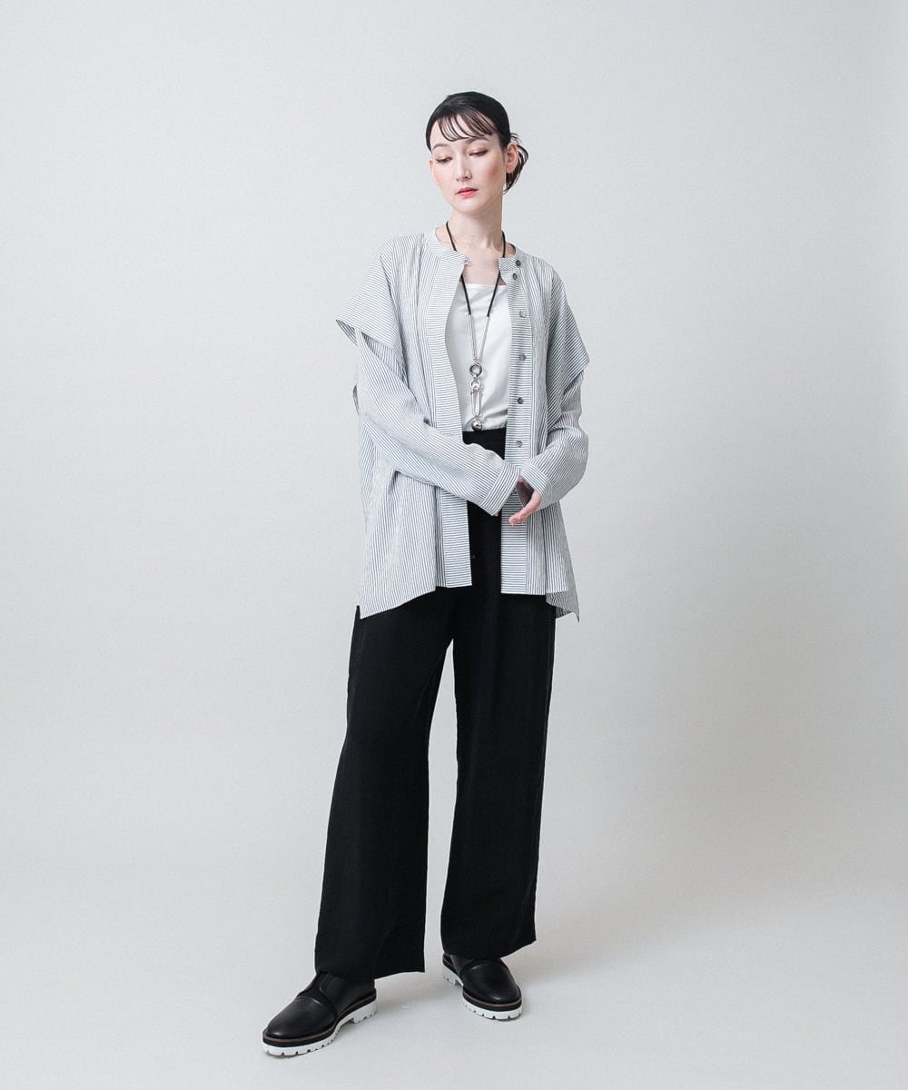 RHBJE25540 HIROKO KOSHINO(ヒロココシノ) ワッシャーストライプ切り替えタックシャツ/洗える オレンジ