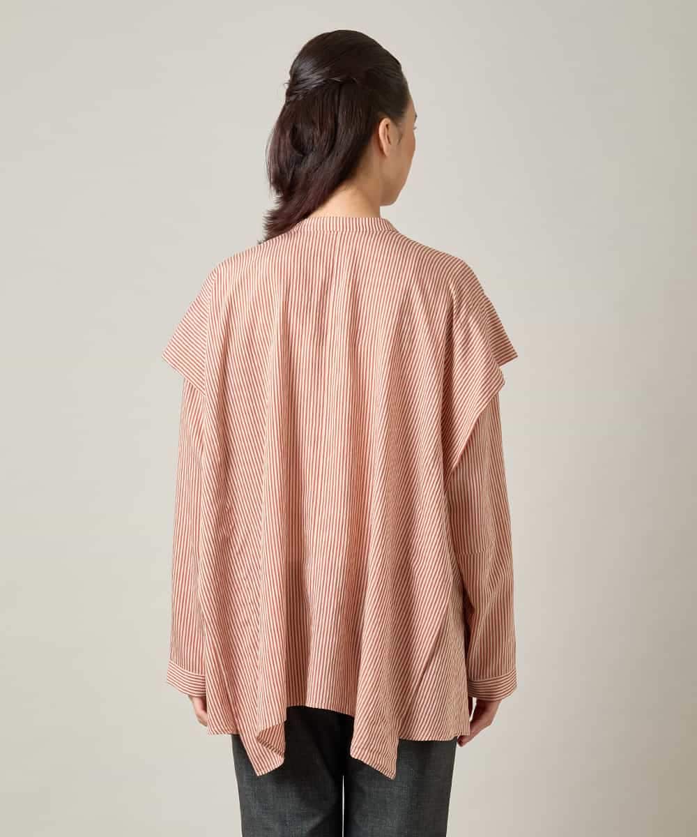 RHBJE25540 HIROKO KOSHINO(ヒロココシノ) ワッシャーストライプ切り替えタックシャツ/洗える オレンジ