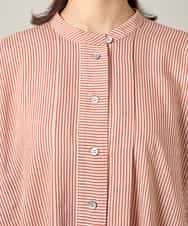 RHBJE25540 HIROKO KOSHINO(ヒロココシノ) ワッシャーストライプ切り替えタックシャツ/洗える オレンジ