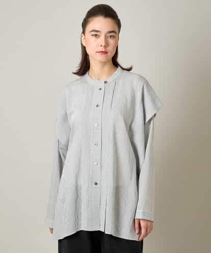 RHBJE25540 HIROKO KOSHINO ワッシャーストライプ切り替えタックシャツ/洗える