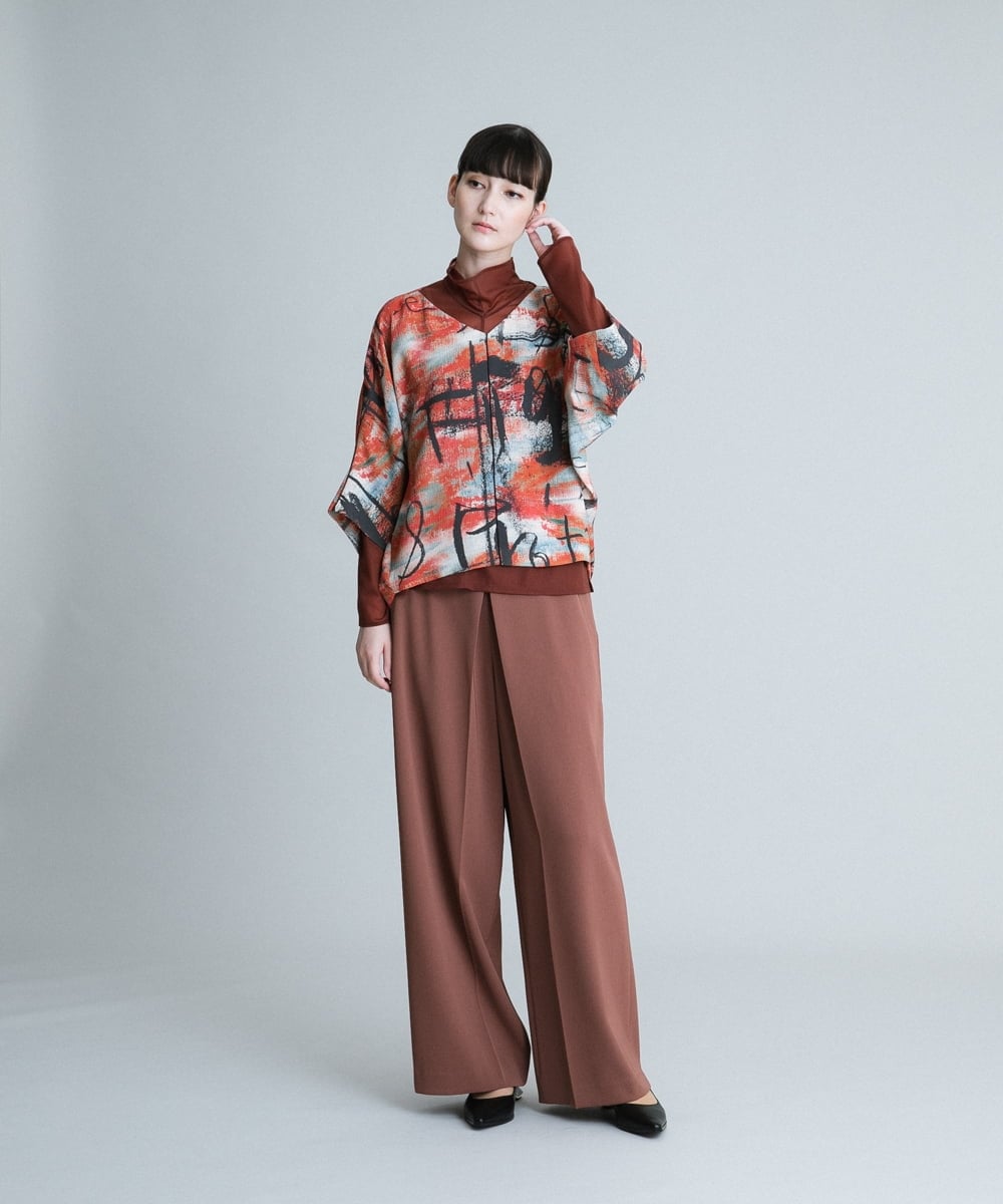 RHBJQ08490 HIROKO KOSHINO(ヒロココシノ) 【洗える/日本製】グラフィック楊柳プリントブラウス オレンジ