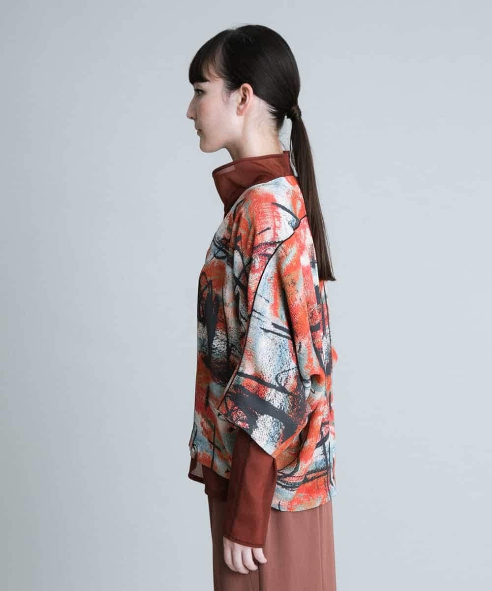 RHBJQ08490 HIROKO KOSHINO(ヒロココシノ) 【洗える/日本製】グラフィック楊柳プリントブラウス オレンジ